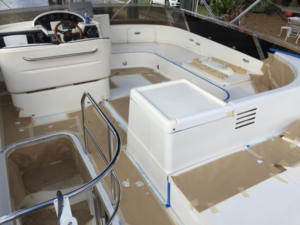 Painting the flybridge on a Viking Yacht